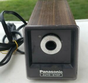 Vintage 80s Panasonic KP-77A Auto Stop Electric Pencil Sharpener Wood Grain