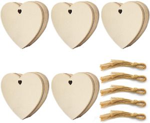 50 Pack Wooden Crafts to Paint Christmas Tree Hanging Ornaments Heart Cutouts
