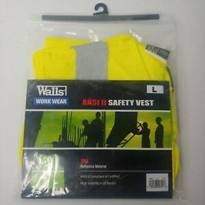 NEW Walls Work Wear ANSI II Safety Vest Men&#039;s Large Reflective Yellow Mesh