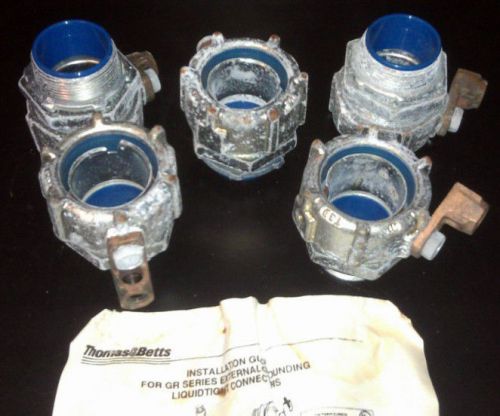 Lot of 5 new t&amp;b 5336gr 1-1/2&#034; liquidtight conduit connect straight w/ground lug for sale