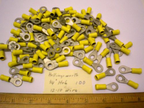 100 insulated ring terminals hollingsworth, 10-12awg, 1/4&#034; hole, made in usa for sale