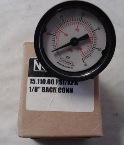 Noshok 15.110.60psi/kpa gauge,1/8in mnpt,back mount dial:0-60psi;0-400kpa for sale