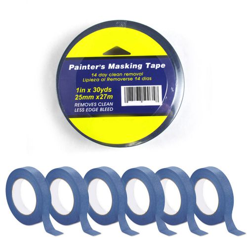 6 Rolls Painters Masking Tape Blue 1 Inch X 30 Yds Less Edge Bleed Multi-Surface