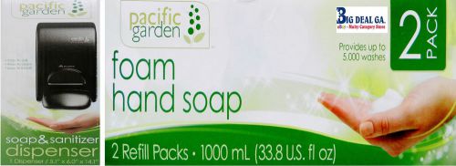 Pacific Garden Soap &amp; Sanitizer Dispenser + 2 Pack 1000 mL Foam Hand Soap Refill