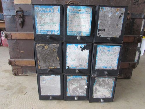 9 Vintage Black Apothecary/Prescription Metal Bins #2574