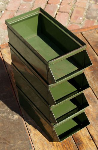 A: 4 Vtg STACKBIN No. 1 Steel GREEN Storage Stack Bins Containers USA Industrial