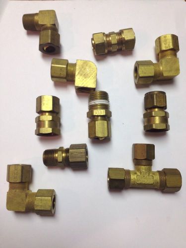 Lot of 10 Miscellaneous  1/2&#034; Brass Compression Tube Fittings