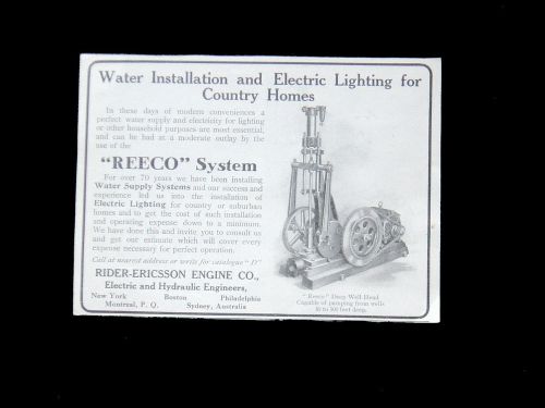 1913 Trade AD=&#034;REECO&#039; WATER -ELECTRIC LIGHTING for Country Home=RIDER-NY