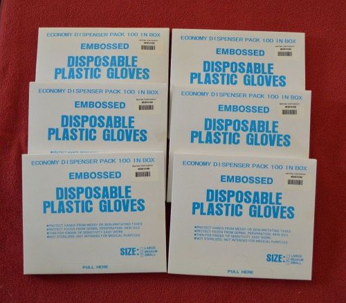 6-Boxes of 100 New Disposable Plastic Gloves Sz M (4216)