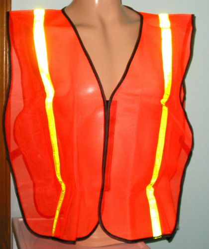 NEW! Safety Vests Orange Soft Mesh with 1 inch Reflective Lime Stripes-NICE