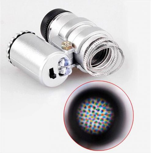 Silver Mini 2 LED Pocket Microscope Magnifier Jeweler Loupes BB BBB USSU
