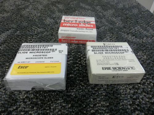 3 ESCO PROPPWER FROSTED MICROSCOPE SLIDES PRECLEANED LAB MEDICAL 3&#034; X 1&#034; X 1MM