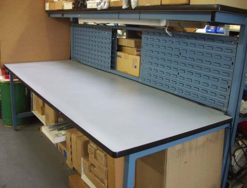 Metal work bench  with wood top 96&#034; x 36&#034;and 15&#034; deep shelf for sale