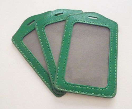 NEW GREEN BUSINESS ID CARD HOLDER CLEAR PLASTIC POUCH CASE PU LEATHER 3 PCS