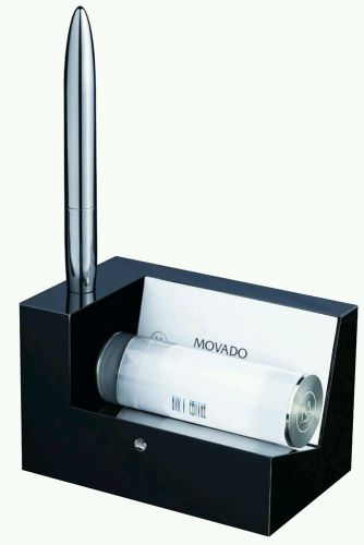 Movado Museum Glass Business card Holder w/ Pen Desk Accessory
