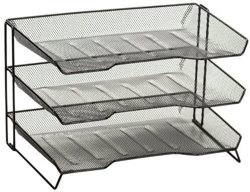 Mesh Collection Tiered Desk Tray Black 3-tiered Storage Tray Full Ream