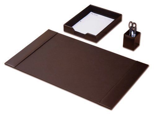 Desk pad pencil cup letter tray accessory 3-pc set home office brown leather new for sale
