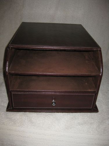 LARGER~DESK TOP~DARK BROWN~FAUX LEATHER~DRAWED PAPER~ORGANIZER