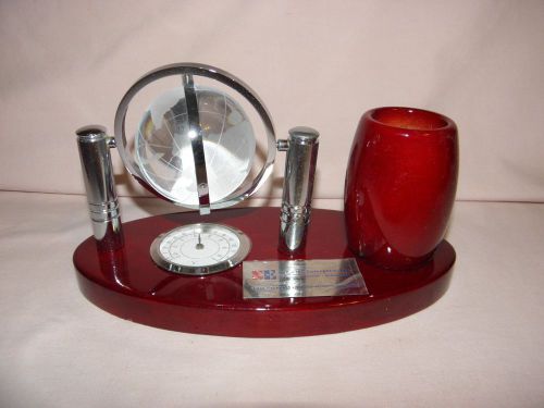 World Globe With Pen Holder and Thermometer Award Desk Set