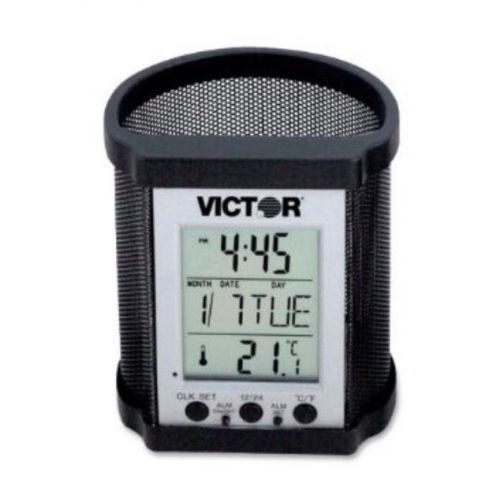 Victor PH502 Pencil Holder, Electronic Time/Temperature/Date, Black Mesh