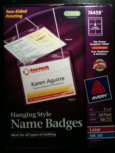 Avery 74459 Hanging Style Name Badges 3&#034;x4&#034; w/badges &amp; cords included Free Ship