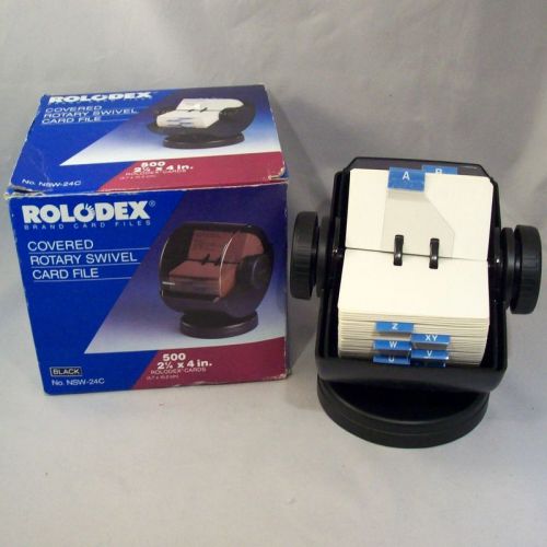 Black Rolodex NSW 24C With A-Z Index Cards And Blanks Swivel Base Tinted Cover