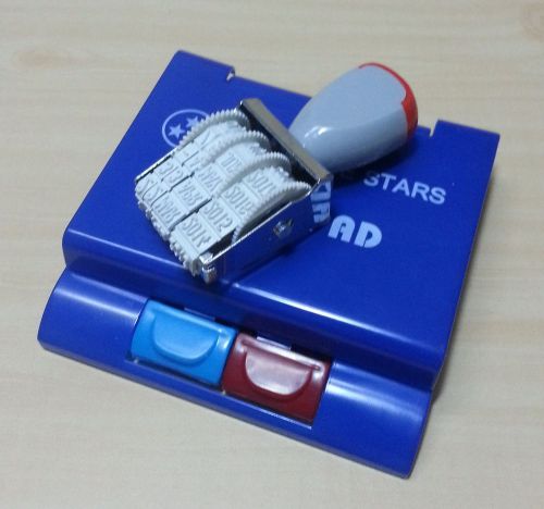 Date Stamp Blue Red Ink Pad Rubber Stamper Adjustable Day Month Year Office Home