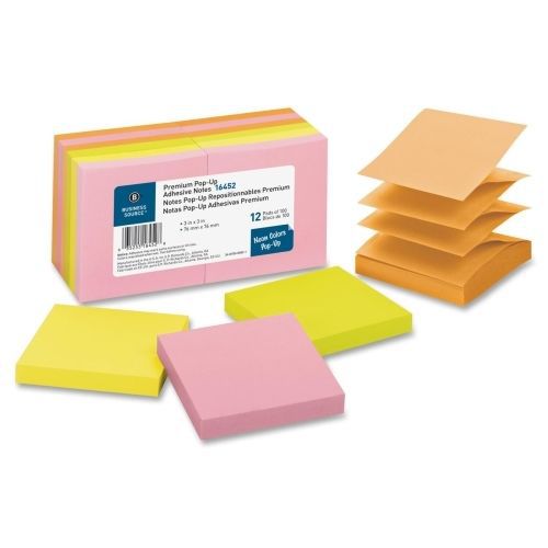 Business source pop-up adhesive note - 3&#034;x3&#034;-assorted -12/pk- bsn16452 for sale