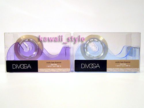 DiVOGA Acrylic Tape Dispenser x 2 Transparent Blue &amp; Purple + 2 Rolls Clear Tape