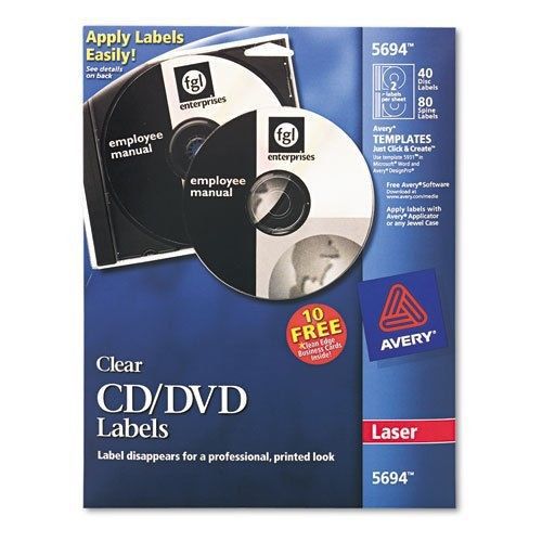 Avery CD/DVD Clear Glossy Labels for Laser Printers 40 per Pack