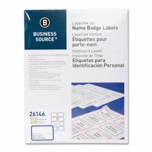 Business Source Name Badge Labels, 2-1/3&#034;x3-3/8&#034;, 400/PK, BE Border (BSN26146)
