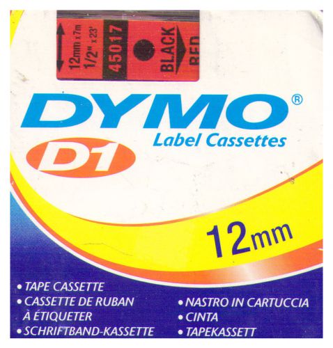Dymo D1 Label Cassette - 12mm x 7m - 45017 BLACK on RED