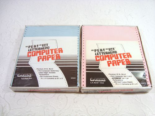 NEW &#034;Perf&#034;ECT Letterhead Dot Matrix Computer Paper Colored Blue Pink Lot of 2