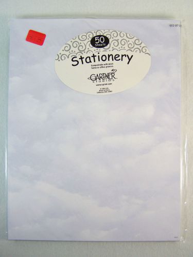 GARTNER STATIONERY~BLUE&amp;WHITE CLOUD PRINT PAPER~8.5x11&#034; SIZE~50 COUNT SHEET PACK