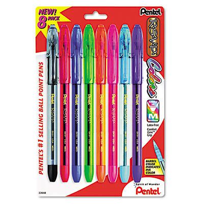 R.S.V.P. Ballpoint Stick Pen, Assorted Ink, Medium, 8 per Set