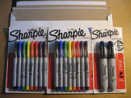 18 Sharpie Pens = 2 Sharpie 8-packs Color 1 Broad/Large Chisel 2-pack Black New