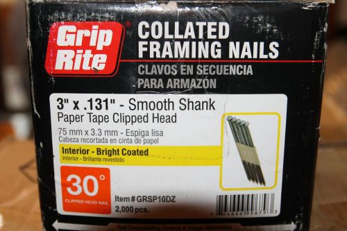 2,000 Grip Rite Collated Framing Nails 3&#034;x 131&#034; Smooth Shank 30 Nailgun Strip