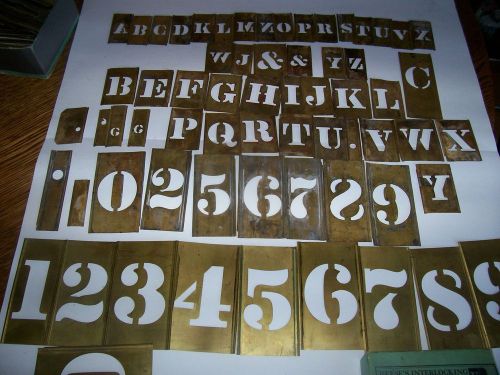 Vintage brass printer letter / number engraving stencil plates - lot of 63 for sale