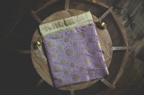 Indian Sari Lavender Purple Gold Brocade Fabric Favor Gift Bag Wedding Jewelry