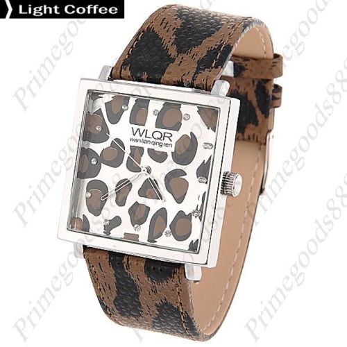 Square Panther Analog Lady Ladies Quartz Wristwatch Women&#039;s Light Coffee