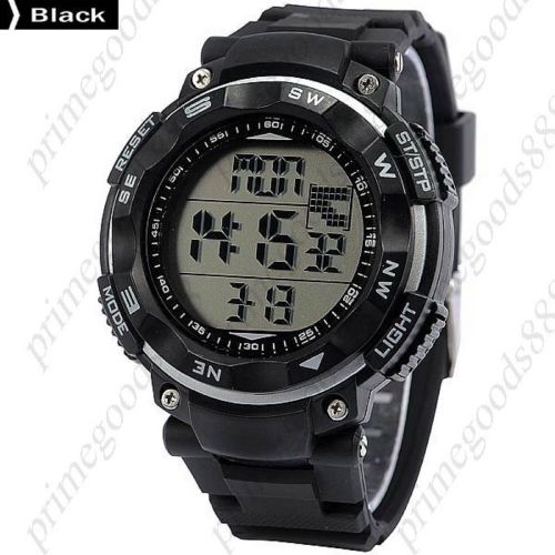 Digital LCD Stopwatch Date Alarm Silica Gel Free Shipping Men&#039;s Wristwatch Black