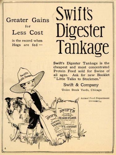 1907 ad swift&#039;s digester tankage swine protein feed - original advertising cg1 for sale