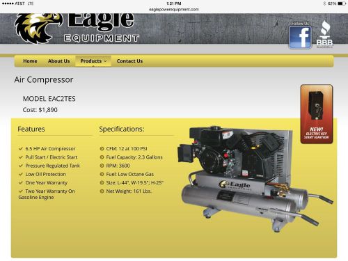 Eagle equipment air compressor brand new EAC2TES - $500