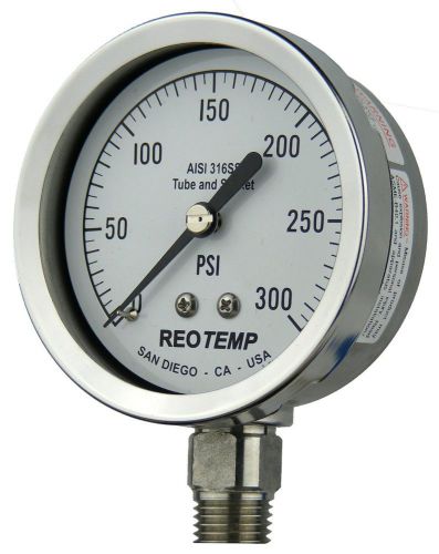 Reotemp pr25s1a4p30 heavy-duty repairable pressure gauge, dry-filled, stainle... for sale