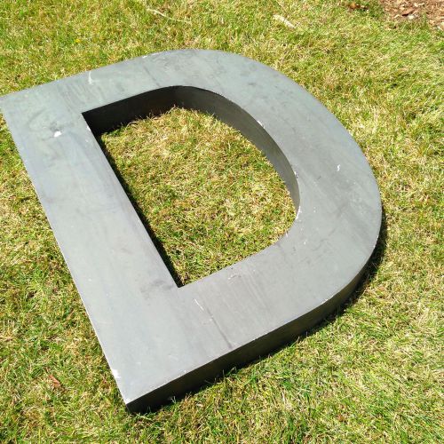 Giant Vintage Sign Letter D Industrial Salvage 30&#034; Tall Gray Aluminum Initial