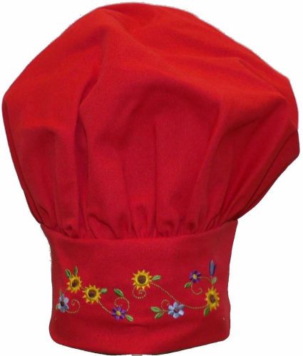 Red Sunflowers &amp; Flower Vines Child Size Chef Hat Tulips Daisies Garden Monogram