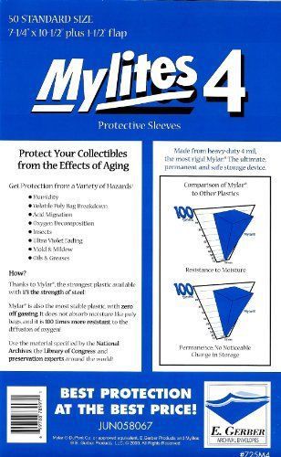 Mylites 4 Standard Comic Book Mylar Sleeves 7 1/4&#034; x 10 1/2&#034; Plus 1 1/2&#034; Flap