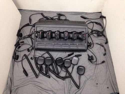 Lot 6 Motorola HT750 VHF 16 Channel 2-Way Radio w/ 6 Unit Charger &amp; Accessories