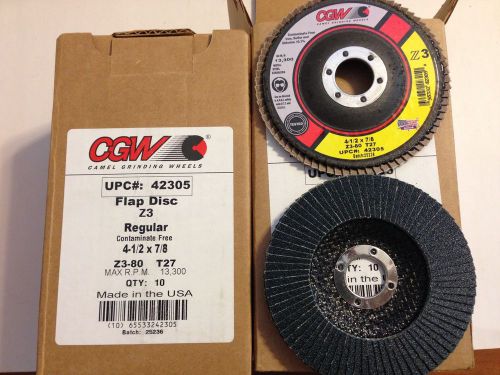 2 Boxes of 10 CGW 4 1/2&#034; X 7/8 Z3-80 Flap disc 80 grit Contaminate Free   (D)