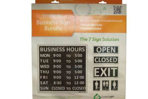 Essential business sign bundle brushed metal look 7 signs in one box new in box for sale